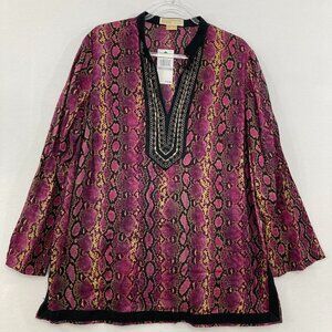 New Michael Michael Kors size 1X Purple Black Split Neck Reptile Print Boho Top